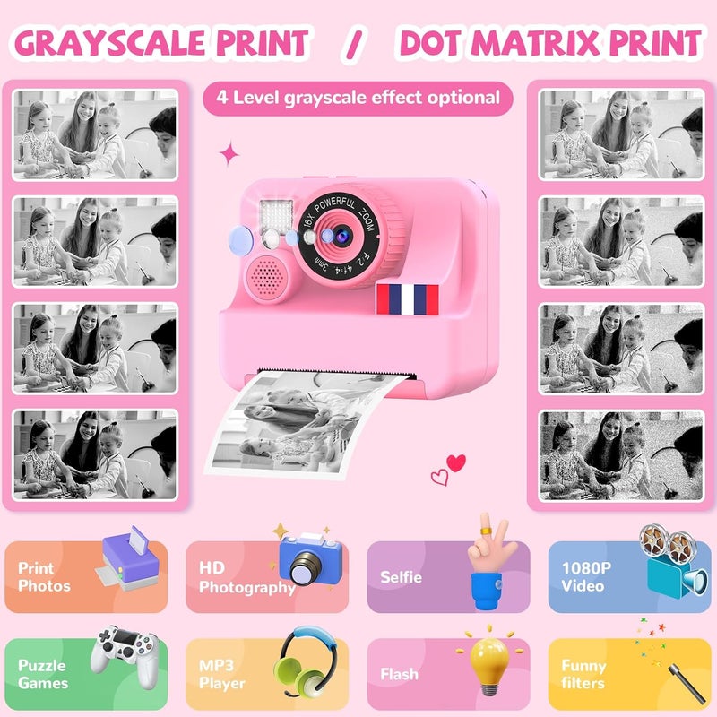 Yosfeng Instant Print Camera for Kids - Christmas Birthday Girls Gifts for Age 3 4 5 6 7 8 9 10 Year Old, 2.4 Inch Screen Kids Instant Camera, Kid Digital Video Cameras Toys with 32 GB SD Card - Image 2